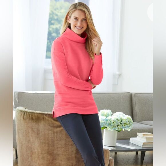 T by Talbots Tangerine Cowl Neck top with Cozy Ribbed Texture size XL - Picture 6 of 11